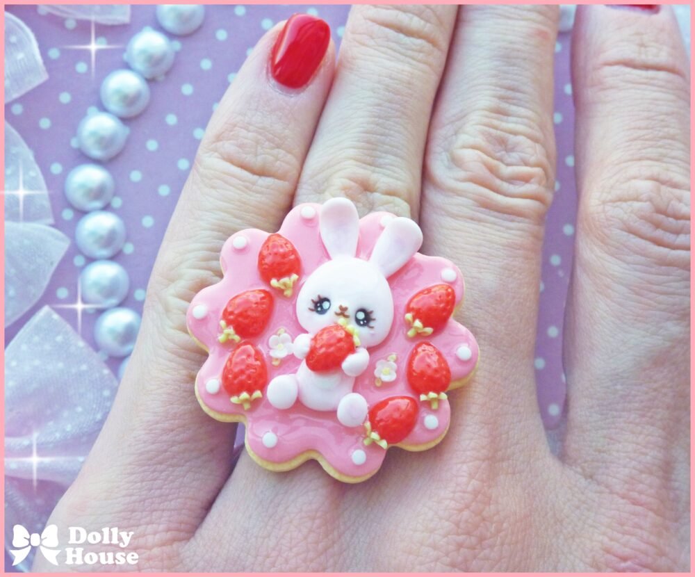 Strawberry&Bunny cookie Ring by Dolly House