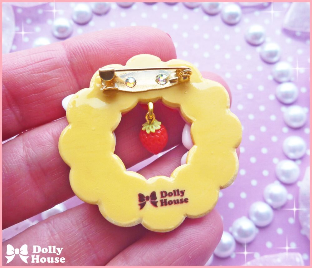 Kawaii Strawberry & Bunny Brooch by Dolly House