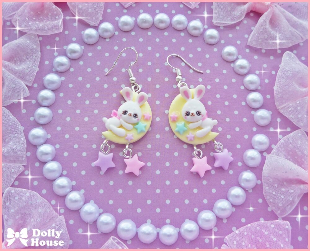 Kawaii Moon Bunnies Earrings by Dolly House