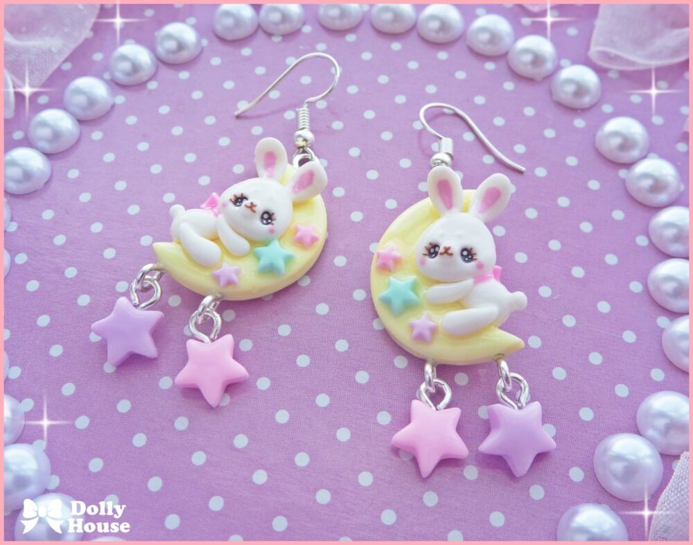 Kawaii Moon Bunnies Earrings by Dolly House