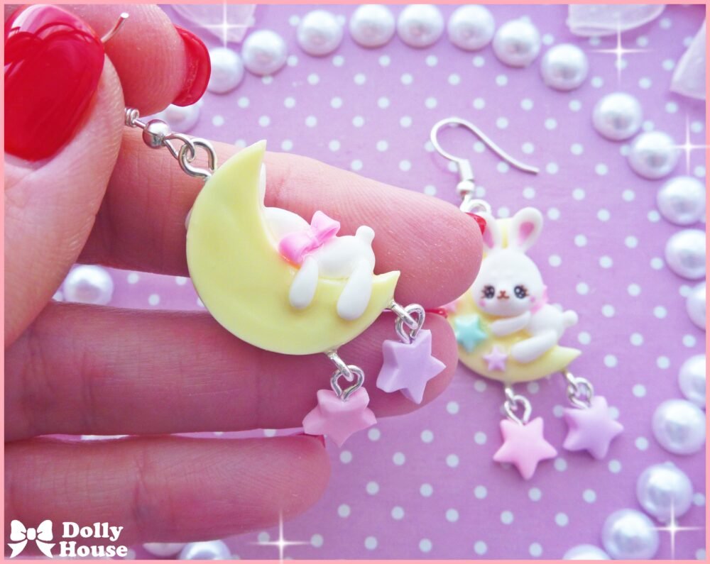 Kawaii Moon Bunnies Earrings by Dolly House