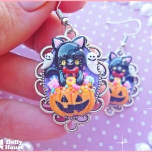 Kawaii Halloween Black Cat Earrings by Dolly House