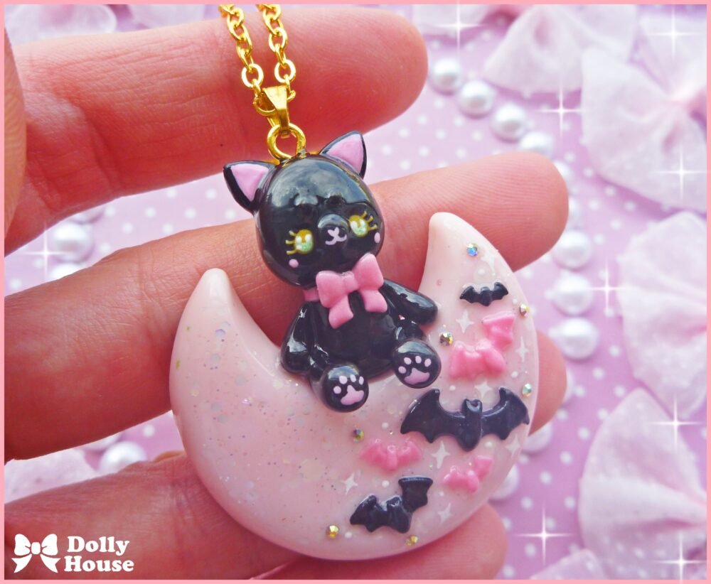 Kawaii Moon Cat Necklace by Dolly House