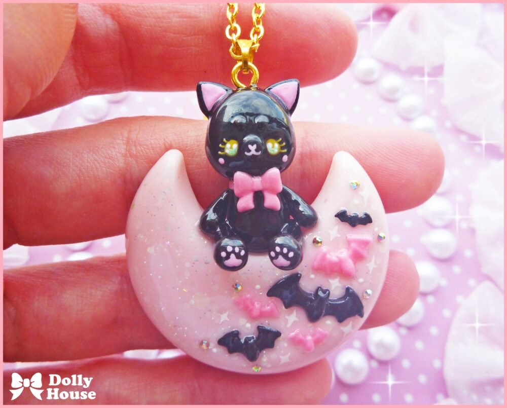 Kawaii Moon Cat Necklace by Dolly House