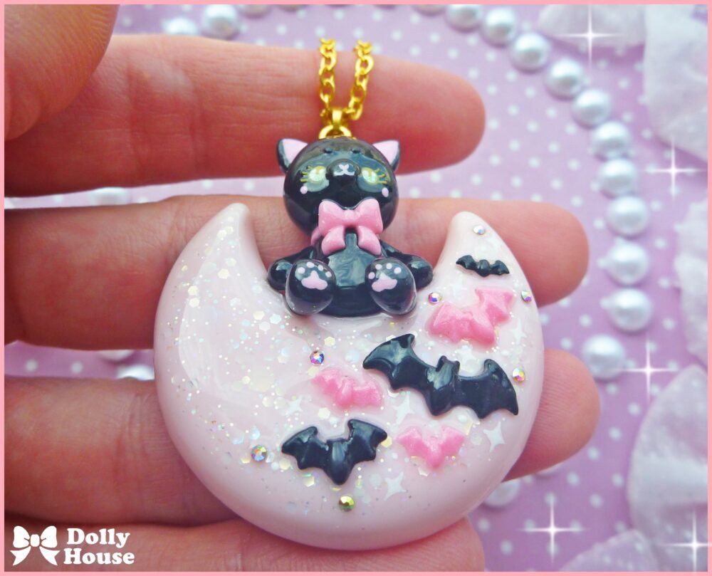 Kawaii Moon Cat Necklace by Dolly House