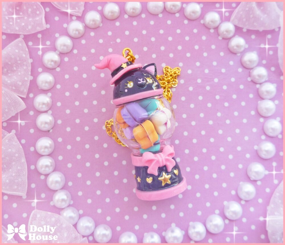 Kawaii Magical Cat Gumball Machine with Macarons Necklace by Dolly House