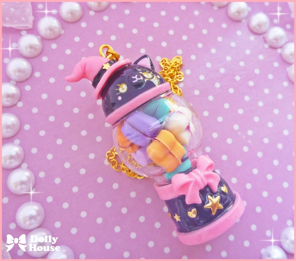 Kawaii Magical Cat Gumball Machine with Macarons Necklace by Dolly House