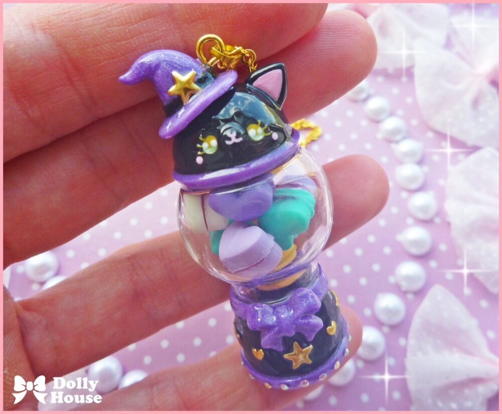 Kawaii Magical Cat Gumball Machine with Macarons Necklace by Dolly House I