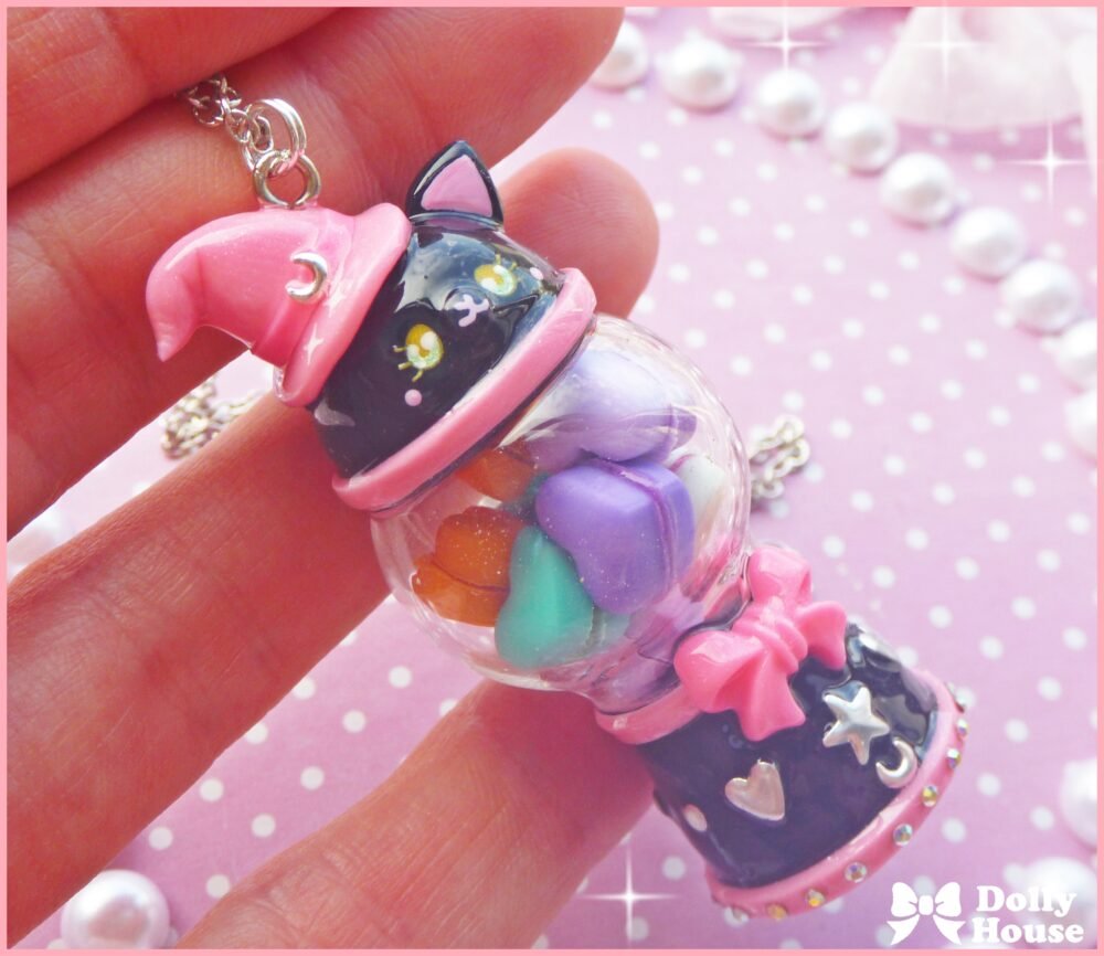 Kawaii Magical Cat Gumball Machine with Macarons Necklace by Dolly House II