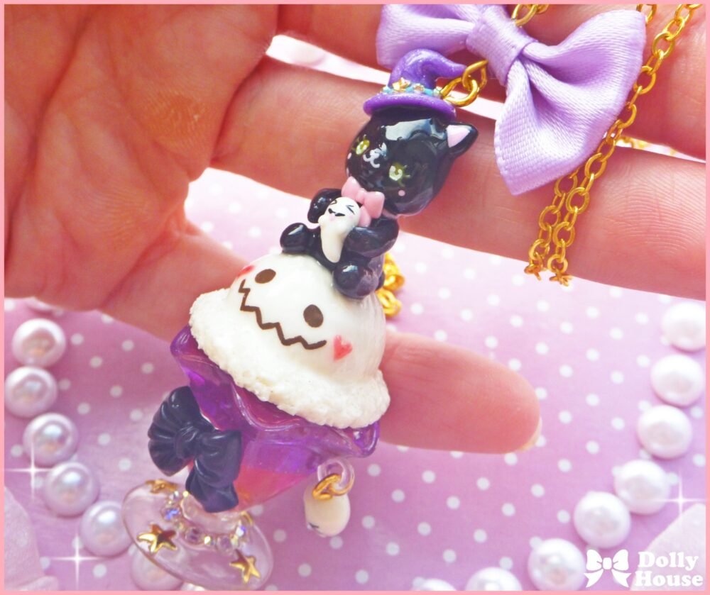 Kawaii Midnight Cat Parfait Necklace by Dolly House