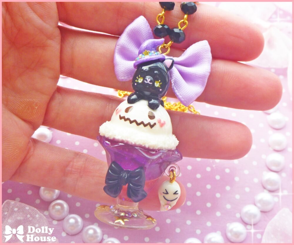 Kawaii Midnight Cat Parfait Necklace by Dolly House I