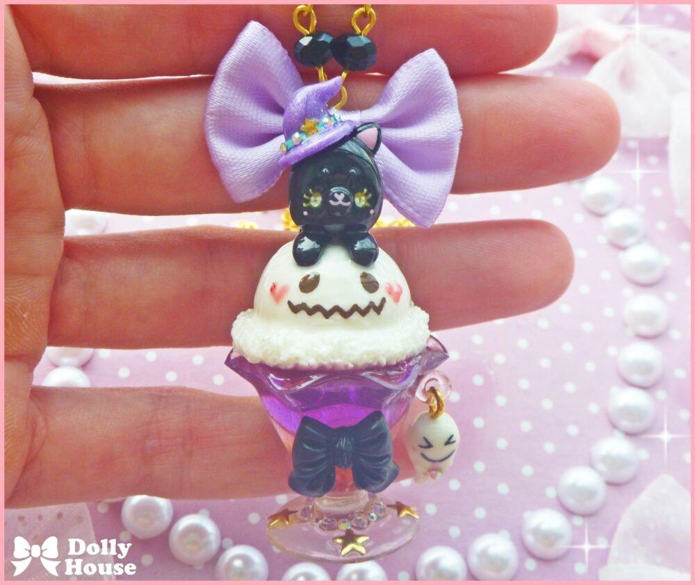 Kawaii Midnight Cat Parfait Necklace by Dolly House I