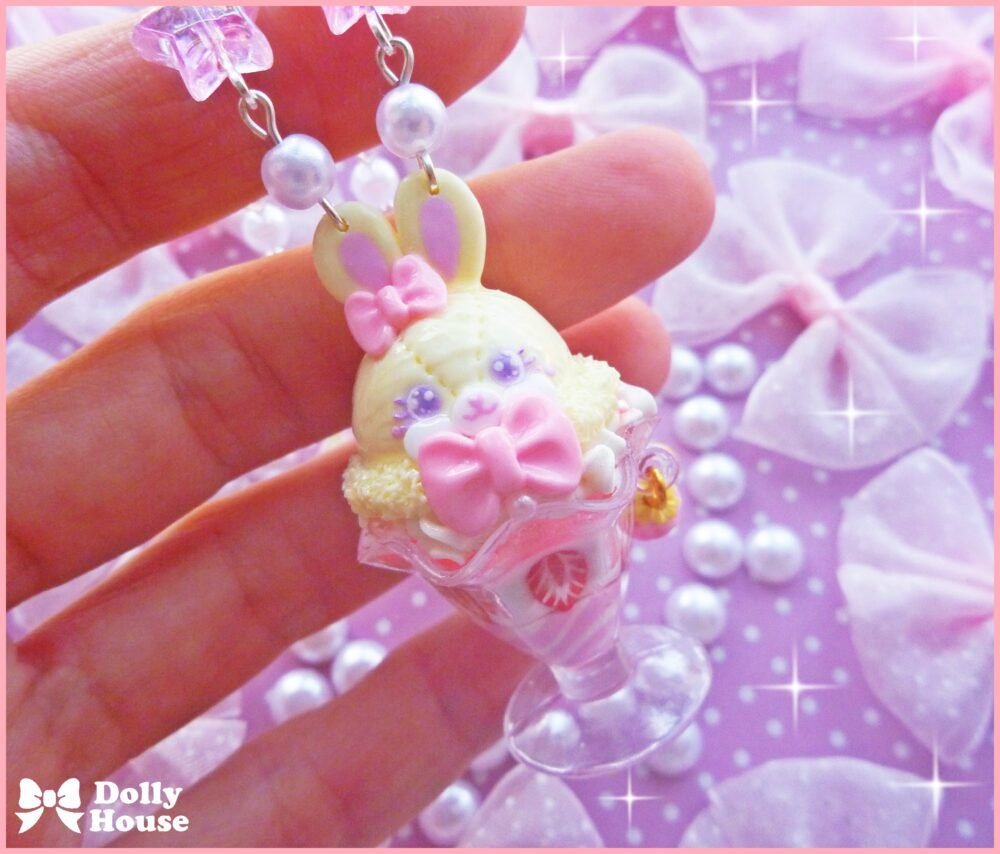 Kawaii Strawberry Bunny  Parfait Necklace by Dolly House I