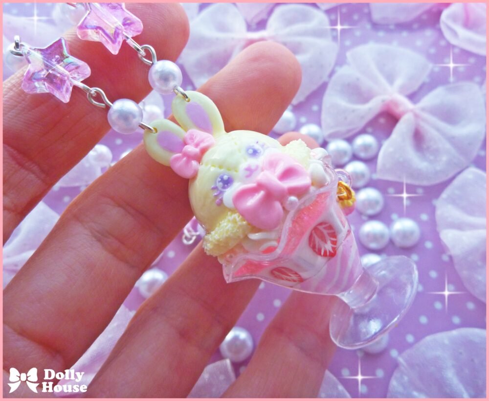Kawaii Strawberry Bunny  Parfait Necklace by Dolly House I