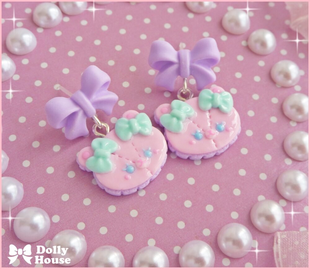 Kawaii Pastel Bear Cookies & Bows Earrings by Dolly House