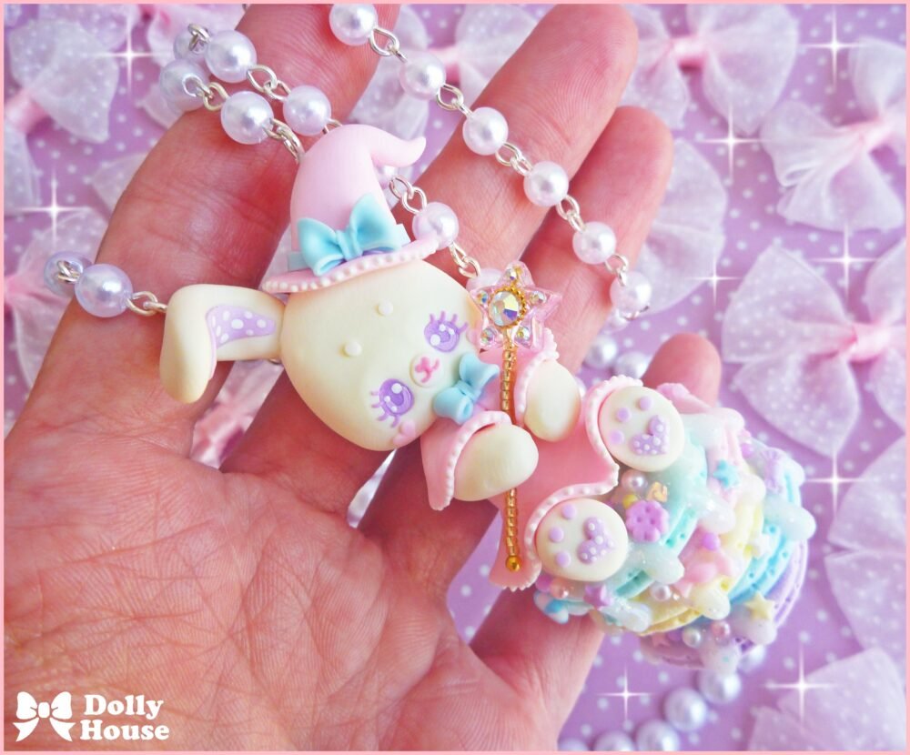 Kawaii Pastel Magical Bunny Pancakes Necklace by Dolly House I