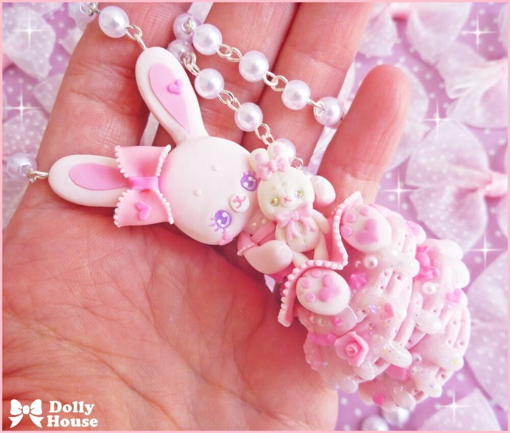 Kawaii Pink Lolita Bunny Pancakes Necklace by Dolly House