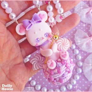 Kawaii Pastel Purple Bear & Pancakes Necklace by Dolly House