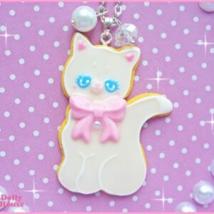 Kawaii White Cat Cookie Necklace by Dolly House