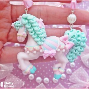 Kawaii Pastel Mint Carousel Horse Necklace by Dolly House