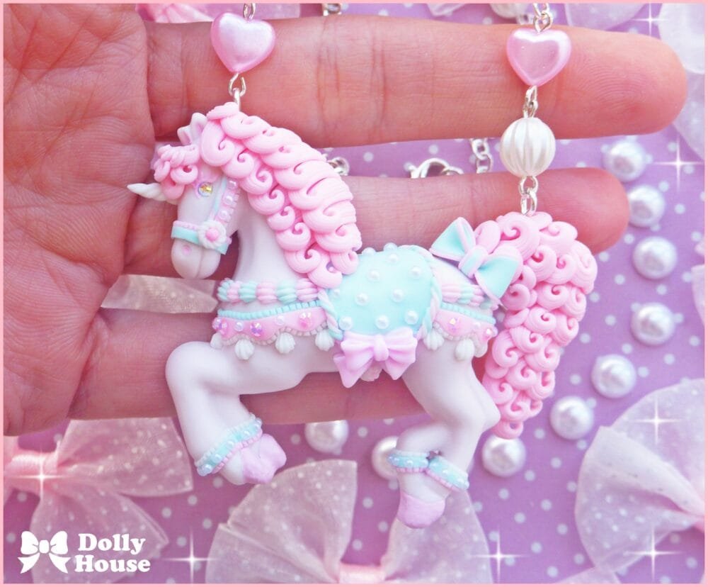 Kawaii Pastel Pink Unicorn  Necklace by Dolly House