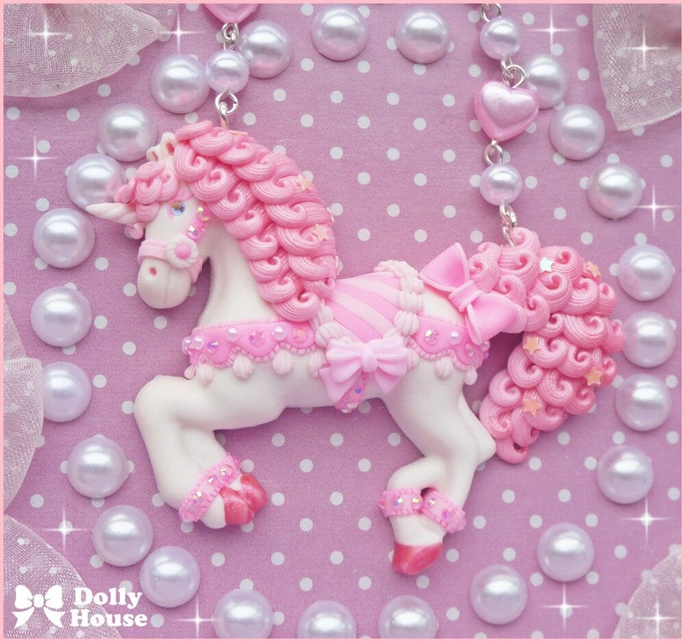 Kawaii Pastel Pink Unicorn  Necklace by Dolly House I