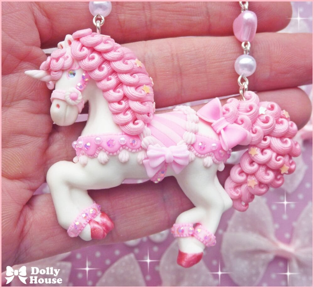 Kawaii Pastel Pink Unicorn  Necklace by Dolly House I