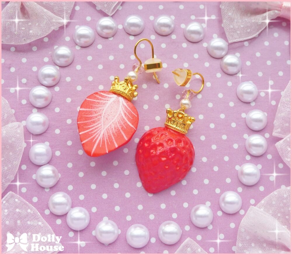 Kawaii  Royal Strawberry Earrings by Dolly House