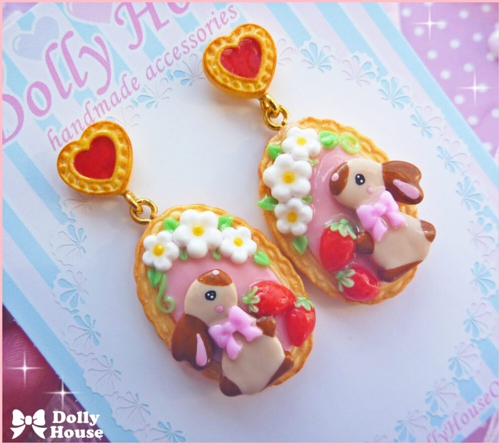 Sweet Strawberry Bunny Earrings by Dolly House
