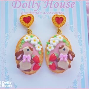 Sweet Strawberry Bunny Earrings by Dolly House