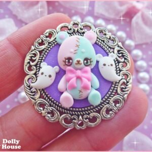 Kawaii Creepy Cute Bear and Ghosts Brooch by Dolly House