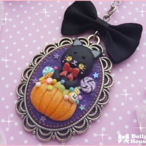 Kawaii Black Cat Pumpkin Necklace by Dolly House