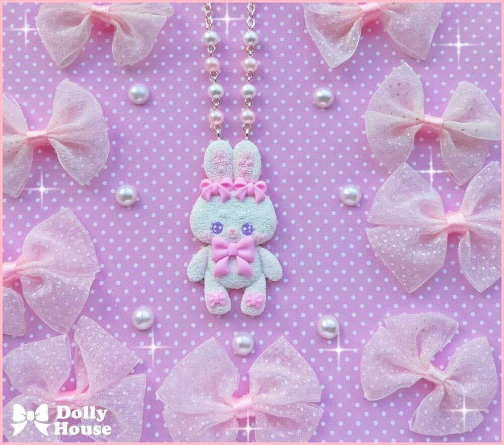 White Bunny Bow Necklace by Dolly House