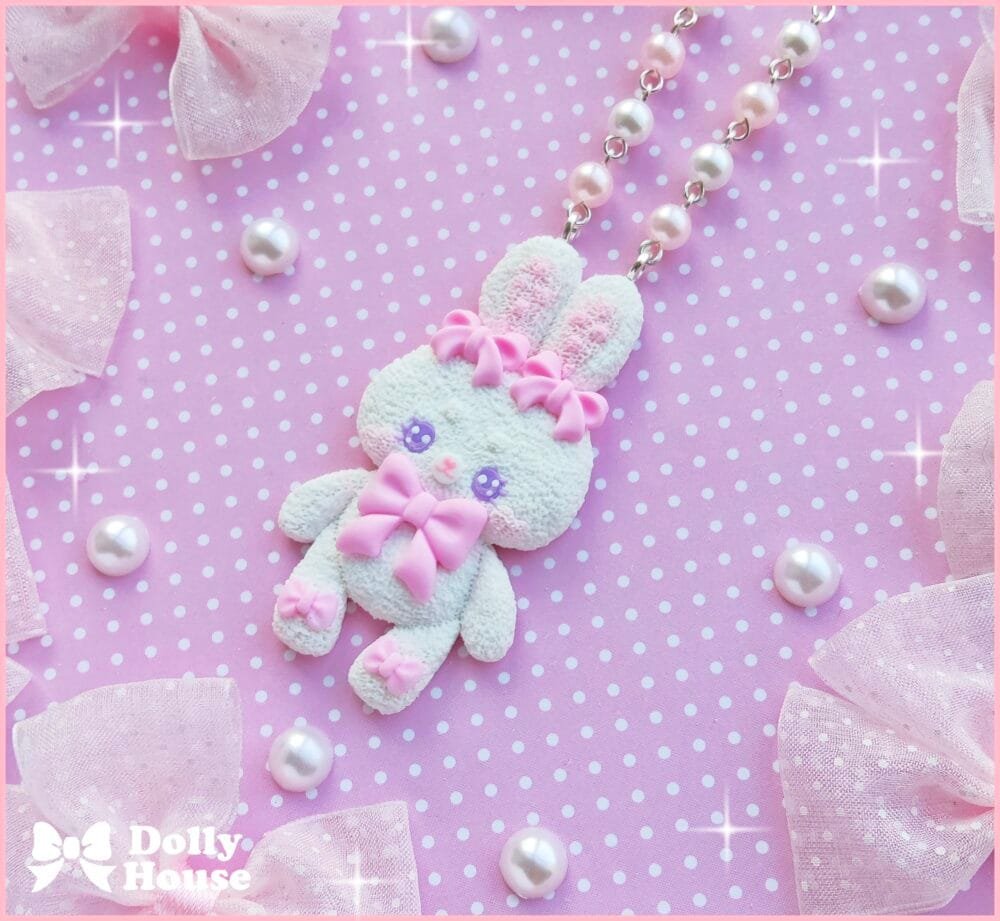White Bunny Bow Necklace by Dolly House