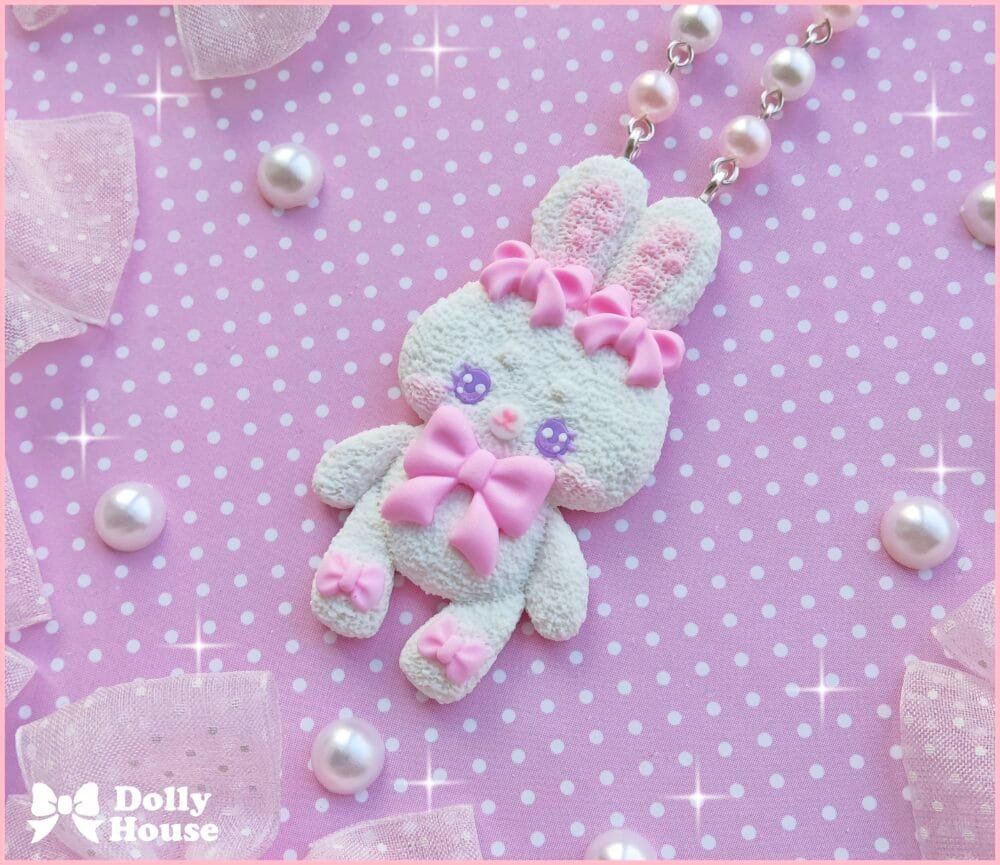 White Bunny Bow Necklace by Dolly House