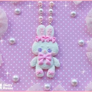 White Bunny Bow Necklace by Dolly House