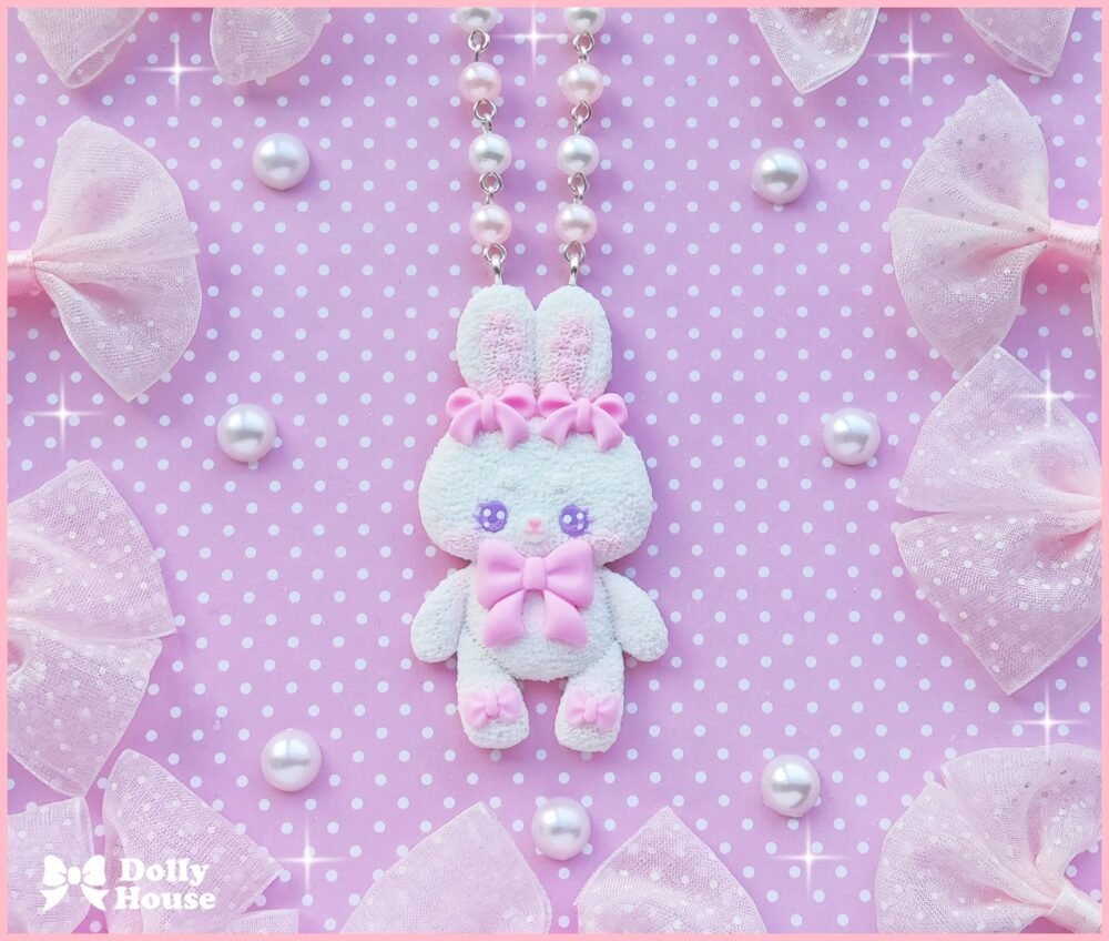 White Bunny Bow Necklace by Dolly House