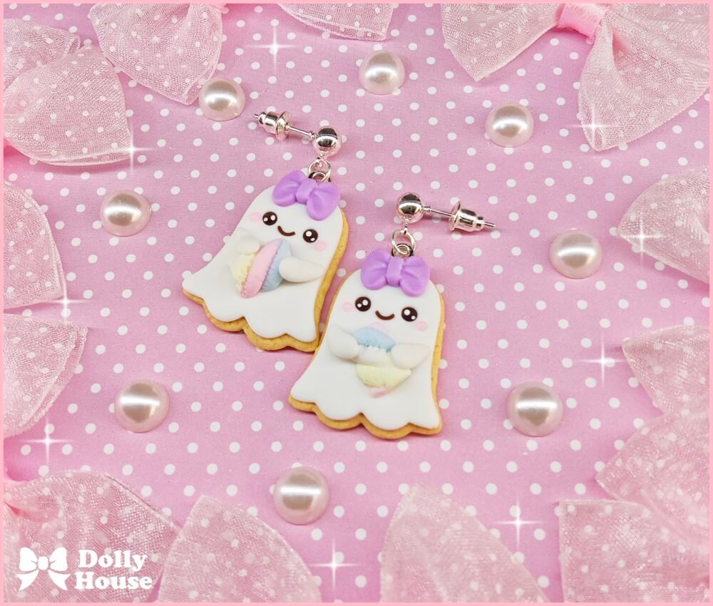 Kawaii Ghost Macaron Halloween Earrings by Dolly House