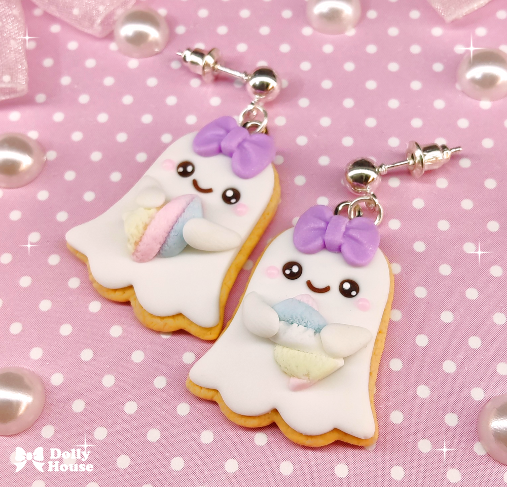 Kawaii Ghost Macaron Halloween Earrings by Dolly House