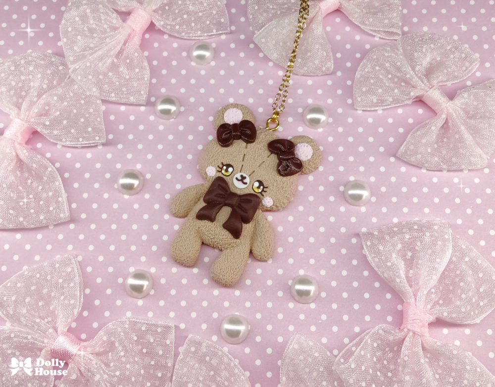 Cocoa Bow Bear Necklace by Dolly House
