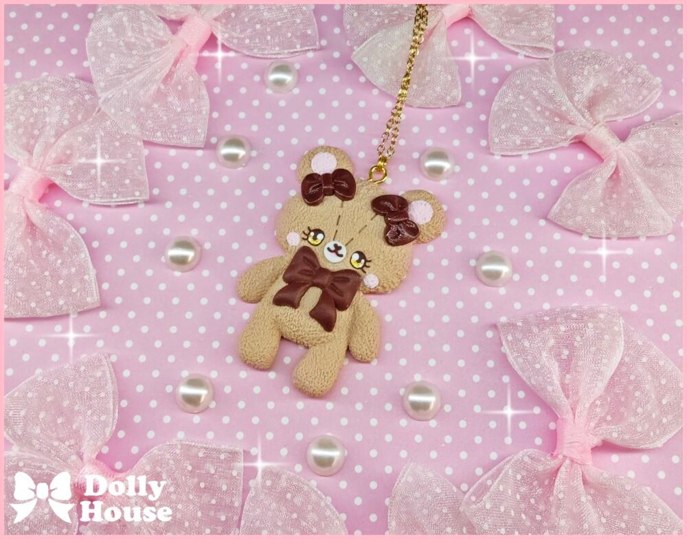 Cocoa Bow Bear Necklace by Dolly House