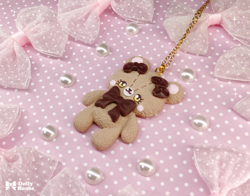 Cocoa Bow Bear Necklace by Dolly House