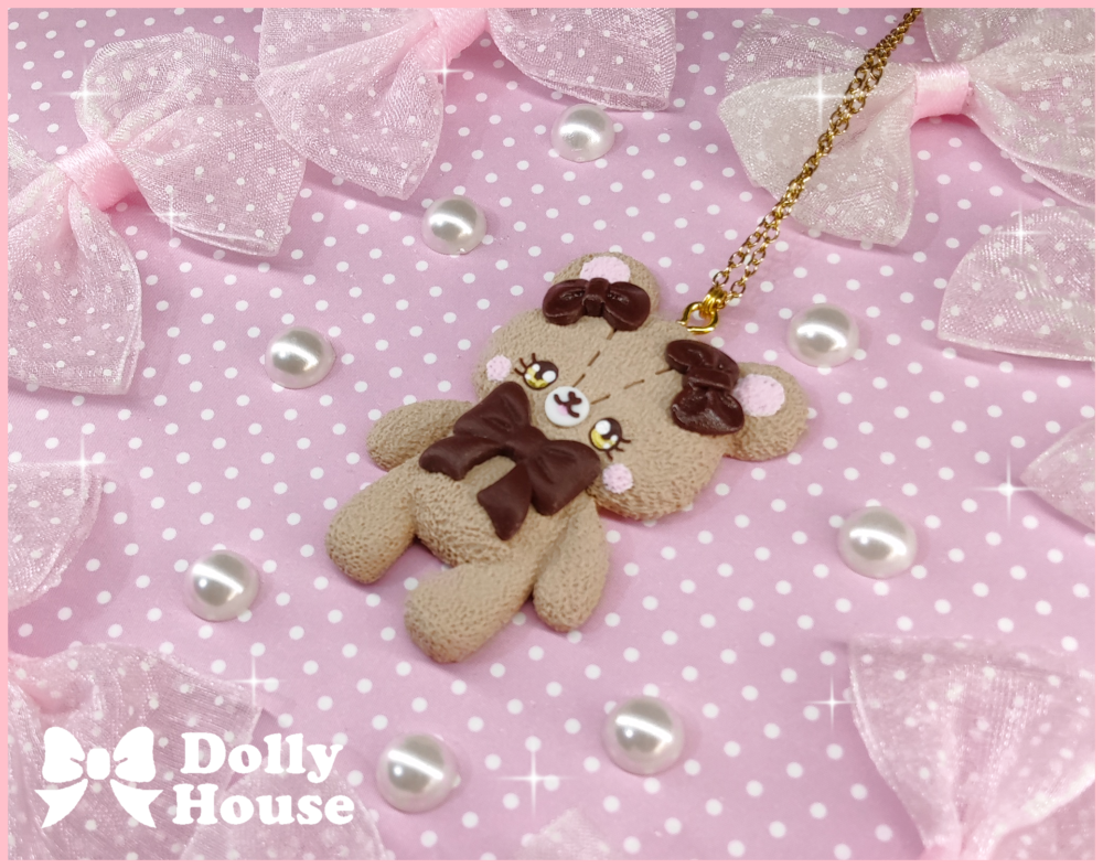 Cocoa Bow Bear Necklace by Dolly House