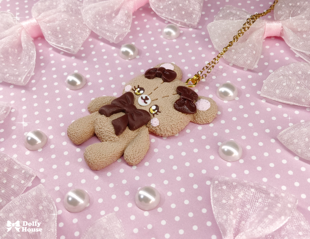 Cocoa Bow Bear Necklace by Dolly House