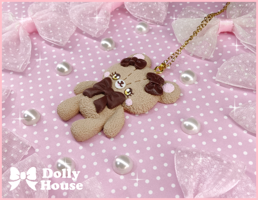 Cocoa Bow Bear Necklace by Dolly House