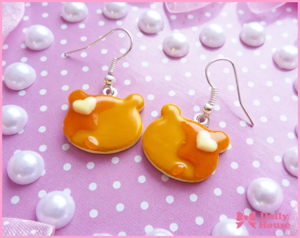 Kawaii Bear Pancake Earrings by Dolly House