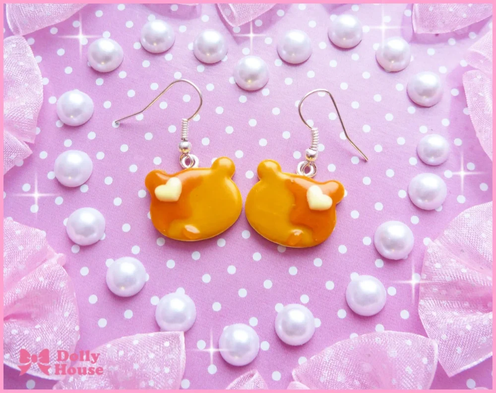 Kawaii Bear Pancake Earrings by Dolly House
