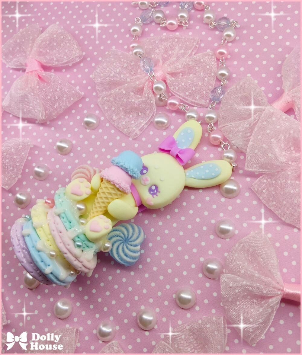 Kawaii Bunny Pancakes Ice Cream Necklace by Dolly House