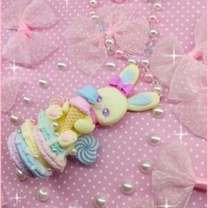 Kawaii Bunny Pancakes Ice Cream Necklace by Dolly House