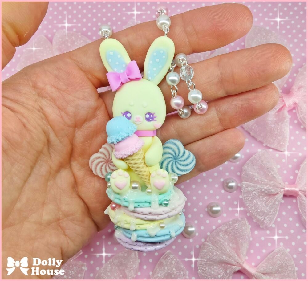 Kawaii Bunny Pancakes Ice Cream Necklace by Dolly House